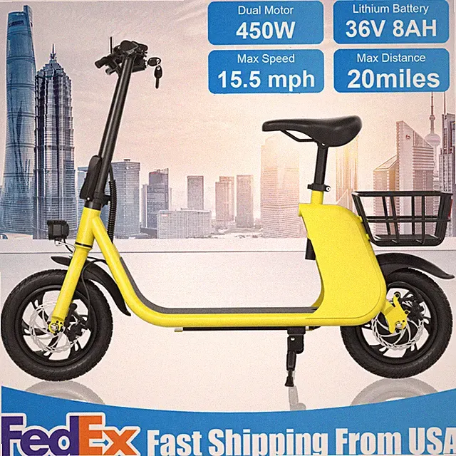 450W Foldable Adult Electric Scooter Long-Range w/Seat Basket UL 2849 Certified