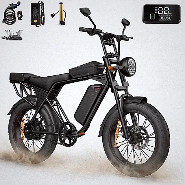 750W 20" Fat Tire Electric Mountain Bike Adult Commuter Ebike Cruiser Bicycle