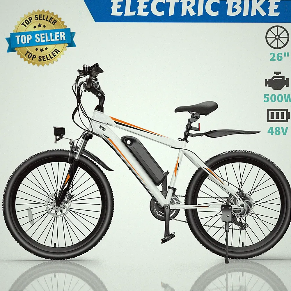 Electric Bike 21-Speed Adults City Commuting E-bike Mountain Bicycle 600WH white
