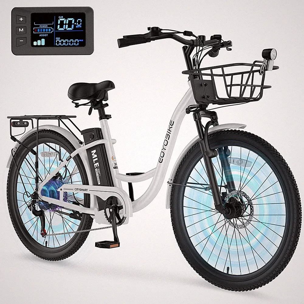 MOONCOOL 24/26" Electric Bike Bicycle 700W 7 Speed 36V 10.4Ah Battery City Ebike